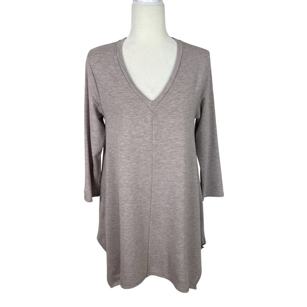 Garnet Hill Tencel Pop Over Asymmetric Tunic Top Beige Sz S Lagenlook Minimalist